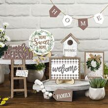 Set Of 11 Summer Farmhouse Tiered Tray Decor Rustic Home Tiered Tray Decorations Set Wooden Signs Home This Is Us Farmhouse Tabletop Wood Signs For Kitchen Table Shelf Decor For Home Wedding Decoration, Valentine'S Day Decor Holiday Decor, Graduation Decoration, Party Decor Supplies - 棕色 - 查看 2