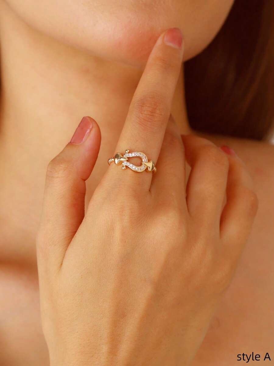 1 件铜合金方晶锆石休闲简约时尚女士戒指 - 彩色 - 查看 1