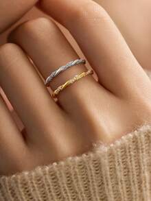 1 件满天星实心戒指铂金情侣对戒 S925 纯银欧美风格精美珠宝礼物 - 線條麻花扭紋 - 查看 2