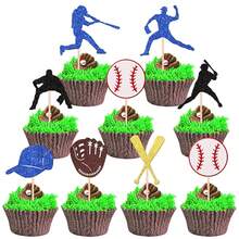 8/16/24 piezas Decoraciones para cupcakes con tema de béisbol, figuras de jugadores de béisbol con brillos, palillos para cupcakes con tema de béisbol para fiestas de cumpleaños y baby shower, decoraciones para pasteles