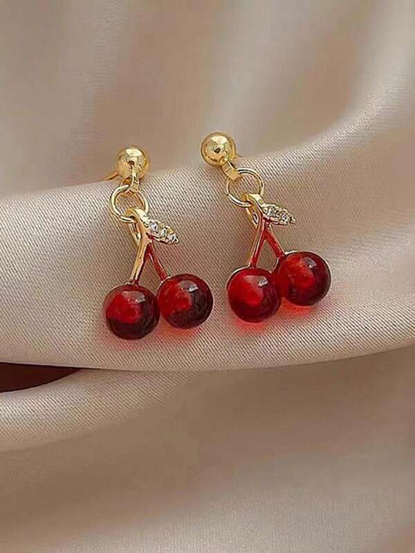 1 paire de boucles d'oreilles en forme de cerise rouge, simples, compactes, polyvalentes et versitiles