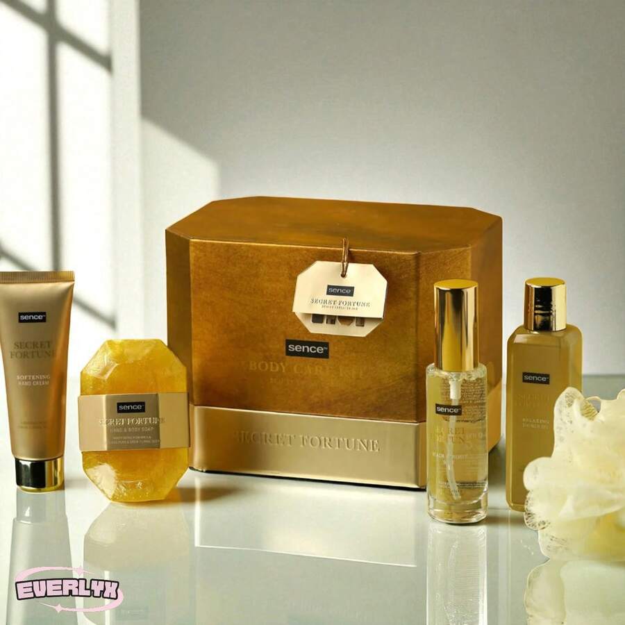 EverlyX Sence Secret Fortune Body Care Set - Exklusivt skönhetspaket med duschgel, handkräm, tvål, kropps- och hårdimma och badsvamp, allt i en elegant presentförpackning för en unik och sofistikerad sensorisk upplevelse" ✅ Leverans inom 3-5 dagar - Brun - Visa 1