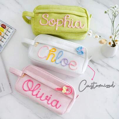 Personalized Pencil Case, Back To School Gift, Custom Name Corduroy Pencil Case For Kids, Girls Pencil Pouch, Girls _boys Birthday Gift,Multi-Functional,Ornamental,Reusable,Modern,Colorful,Cute,Vintage,Cartoon,Kawaii,Custom,Personalized,Unique,Customized,Workers,Clients,Students,For Business/Work/Office,For School