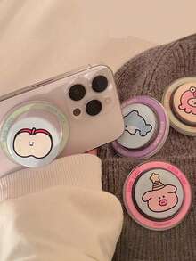 1pc Cute Disc Cartoon Women Resin Magnetic Phone Holder, Foldable Telescopic Pull-Out Stand Compatible With IPhone, Android Phone, Gift For Birthday, Family, Friends Push-Pull Phone Grip Phone Accessories