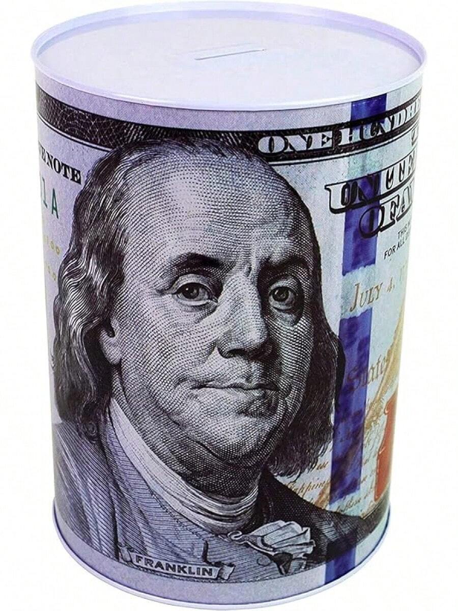 Hucha con billete de 100 dólares, de 5 7/8" de alto, para ahorrar monedas y dinero, con la imagen de , lata de monedas (1 paquete, 5 7/8" X 4") - 1 - Ver 1