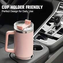 Tasse isotherme de 40 oz (1200 ml) avec poignée, bouteille d'eau sous vide, tasse à eau thermique avec couvercle, paille, en acier inoxydable pour boissons chaudes et froides, tasse à café portable grande taille pour café chaud et froid
