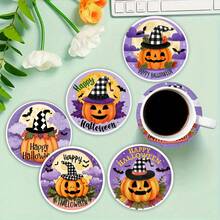 1 Set / 4 Piezas / 6 Piezas: Posavasos de barro de diatomeas con estampado de casa encantada de Halloween, posavasos de café con flores, decoración multiocasión para el hogar y el restaurante, regalos diarios, decoración de mesa, decoración diaria, decoración para fiestas con tema