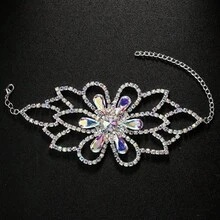 Colorful Crystal Flower Hand Bracelet Belly Dance Jewelry For Women Performance Show Rhinestone Bangle Bracelet Wedding Design - 鍍銀 - 查看 2