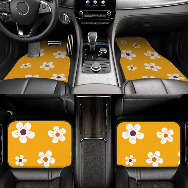 4pcs Car Floor Mats, Cute Pink Floral Design, Durable Polyester Material, Easy To Clean, Front And Rear Mats, For Full Car Interior Protection, Automotive Interior Accessories,Car Women Accessories,Car Mats - one-size - View 11