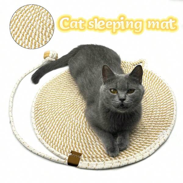 Cat Scratching Mat With Ball - Cute Indoor Cat Scratching Mat, Flax Colored Scratching Mat For Kittens To Adult Cats, Pet Supplies