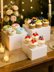3Pcs Stackable Acrylic Dessert Display Stand,White Rectangular Dessert Boxes Including Multiple Sizes,Food Risers For Party,Buffet Risers,Wedding Decor,Bridal Shower Favors,Babyshower Decor,Birthday Party Supplies,Party Dessert Showcase,Best For Christmas,Holiday Party Decor