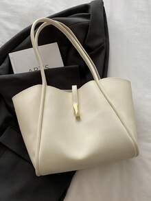 New Fashionable Solid Color Luxury Elegant Versatile Women Shoulder Tote Bag, White Bag - White - View 7