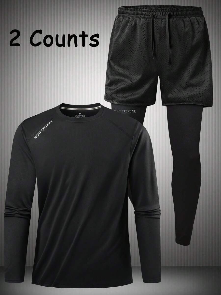 Herren Lässig Sportanzug, Outfit mit Buchstaben Muster für Outdoor, Fitness, Läss, Team, geeignet für Frühling, Herbst und Winter