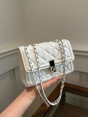 En lyxig quiltad, rutig enfärgad PU-axelväska för kvinnor från 2025 med speciallås, mångsidig accessoarplånbok, lämplig för dagliga utflykter, pendling, sammankomster, dejter och presenter