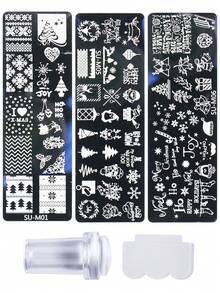 1/2/3/4/6 件套冬季圣诞美甲模板，含美甲印章、刮刀、圣诞雪花、驯鹿、圣诞树、时钟、雪人图案美甲模板、冬季美甲烫印板设计 DIY 美甲工具 - 銀色 - 查看 20