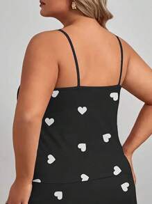 1 pieza Top de tirantes sin mangas con estampado de corazón y hombros descubiertos en tallas grandes para mujer, para primavera y verano