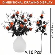 1/5/10 件万圣节装饰品，18.5 英寸人造南瓜枫叶花茎万圣节树枝装饰，适用于家庭室内派对花瓶布置装饰 - 黑色/橙色。 - 彩色 - 查看 9