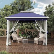 mteryoing 11x11FT Pop Up Canopy Tent With Mosquito Net,Waterproof & UV Resistant Outdoor Gazebo Canopy , Easy Setup Shelter For Patio,Backyard,Garden, And Events - Navy Blue - View 1