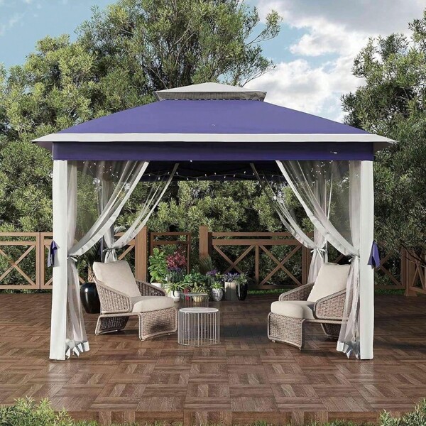 mteryoing 11x11FT Pop Up Canopy Tent With Mosquito Net,Waterproof & UV Resistant Outdoor Gazebo Canopy , Easy Setup Shelter For Patio,Backyard,Garden, And Events