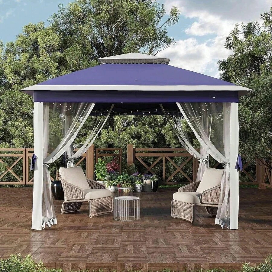 mteryoing 11x11FT Pop Up Canopy Tent With Mosquito Net,Waterproof & UV Resistant Outdoor Gazebo Canopy , Easy Setup Shelter For Patio,Backyard,Garden, And Events - Navy Blue - View 1