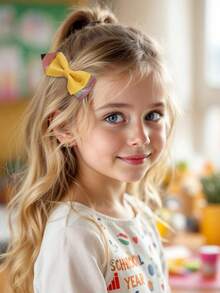 2/6PCS Back To School Hair Bow For Girls ,Pencil Shape Bow Hair Clips For First Day Of School ,Cute Hairpin Hair Accessories For School Supply,Teather'day Gifts(Pink,Yellow,Blue) - Multicolor - View 4