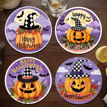 1 Set / 4 Piezas / 6 Piezas: Posavasos de barro de diatomeas con estampado de casa encantada de Halloween, posavasos de café con flores, decoración multiocasión para el hogar y el restaurante, regalos diarios, decoración de mesa, decoración diaria, decoración para fiestas con tema