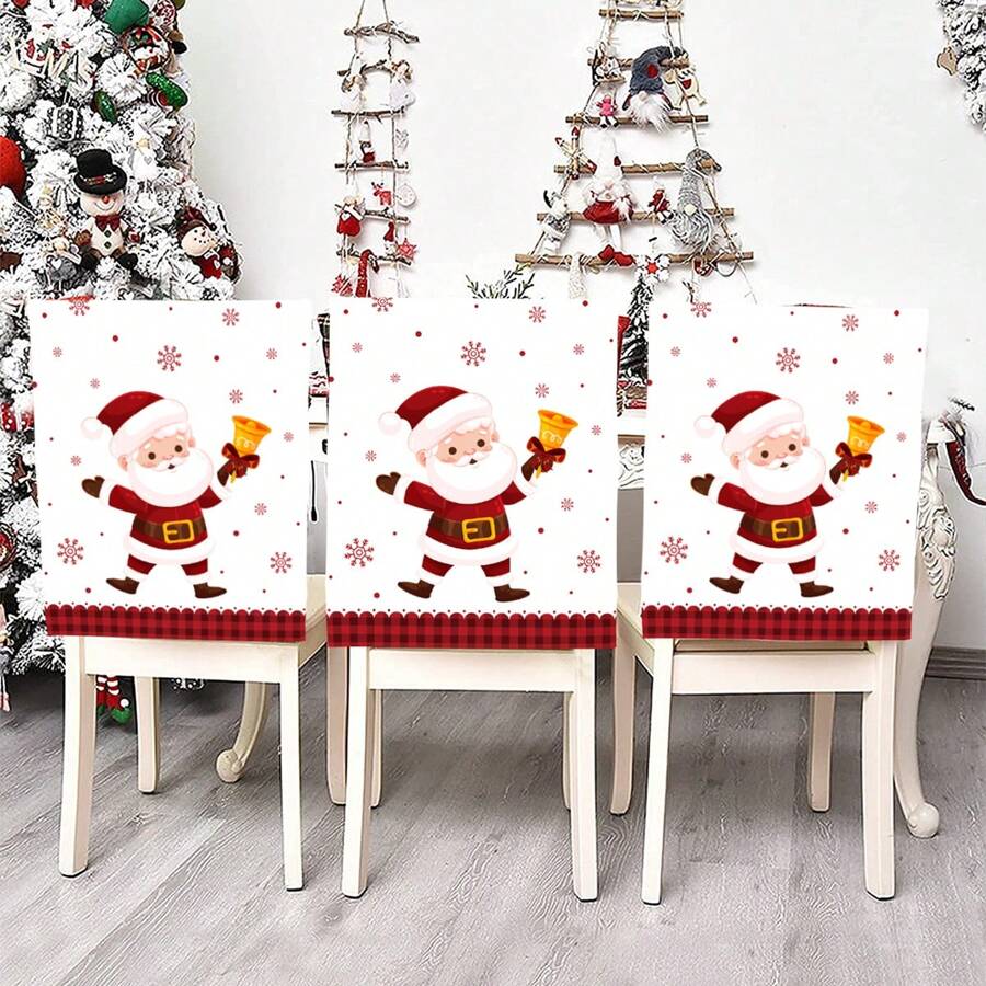 4 piezas/6 piezas/280 piezas Fundas para sillas navideñas, fundas para sillas con diseño de Papá Noel y campanas, decoraciones navideñas para fiestas, fundas para sillas de Navidad para interiores y exteriores, suministros para fiestas navideñas, adecuadas para reuniones familiares navideñas, decoración de ambiente para fiestas festivas, regalos, decoración temática de restaurante, fundas para respaldos de sillas de lino, decoración estacional para el hogar, fundas para sillas resistentes a la suciedad, fundas para sillas de comedor navideñas