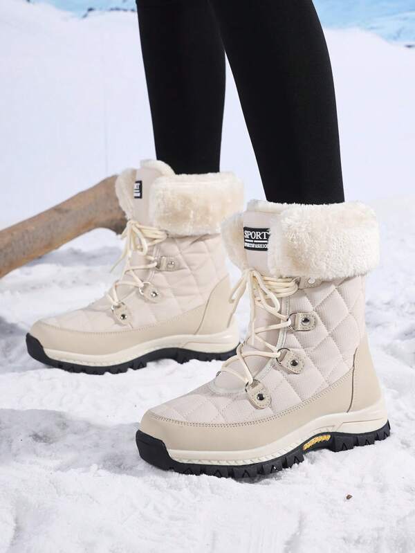 Botas de nieve nuevas de 36 a 42 para mujer, forradas térmicamente y con forro grueso, botas de tobillo con cordones, talla grande