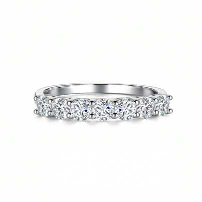 1pc 0.7ct Moissanite Eternity Wedding Band Ring, Elegant 925 Sterling Silver Bridal Engagement Ring, Perfect Anniversary & Valentine's Gift For Her, Suitable For Daily Wear