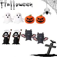 40/10pcs Halloween New Silicone Beads, 3D Stereoscopic With Bat, Ghost, Pumpkin Head And Grim Reaper Patterns - Suitable For DIY Crafts, Jewelry Making, Keychains And Punk Gifts, Halloween Accessories | Gothic Bead Design | Flexible Bead Material