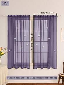 含 1 件涤纶薄纱窗帘杆，6 件白色蝴蝶装饰，纯色，经典设计，含杆，可过滤卧室、客厅窗户的阳光