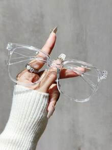 1/3副男女通用方形透明镜片眼镜，适合日常佩戴，校园风大框眼镜可修饰脸型