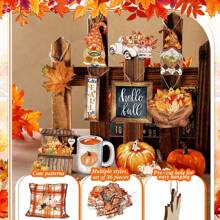 12pcs/24pcs/36pcs Autumn Decorations, Cute Style Decor, Thanksgiving Decor, Farmhouse Wooden Gnomes, Maple Leaves, Pumpkins Hanging Ornaments, Party Gifts, Autumn Home Decor, School Event Decorations, Birthday Decor, Living Room Bedroom Wall Decor, Holiday Supplies. It Is A Thoughtful Gift Full Of Autumn Atmosphere To Convey Happiness And Blessings To Your Loved Ones, Friends Or Colleagues, And Give Them A Holiday Embrace! Fall Decor Halloween