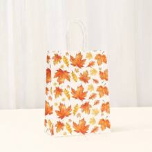 12pcs/6pcs Autumn Kraft Paper Gift Bags With Handles, Pumpkin Leaf Design Gift Bags, Shopping Bags, Packaging Bags, Suitable For Autumn, Baby Shower, Birthday Party Small Gifts, Thanksgiving, Halloween Holiday Party Favor Bags