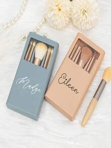 个性化定制姓名化妆刷收纳盒，带镜子，便携式化妆品收纳盒，可定制姓名旅行配件收纳盒，粉扑，鼻影刷，眼影刷，腮红刷，手提包 - 均碼 - 查看 3