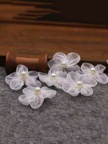 20朵白色欧根纱珍珠花朵刺绣贴片，缝纫装饰贴花，工艺装饰，徽章，熨烫贴片，适用于缝纫和编织项目