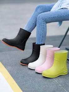Women's Anti-Slip Shoes, Fashionable Mid-Calf Rain Boots, Comfortable Flat Boots