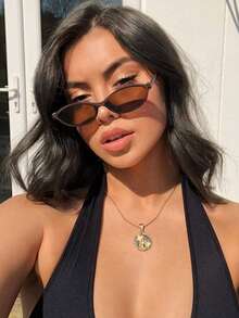 1 件椭圆形小框时尚女士眼镜，棕色夏季时尚眼镜，男女通用复古时尚眼镜，Y2K 街头潮流，适合驾驶、礼物、海滩派对、度假椭圆形太阳镜 - 彩色 - 查看 7