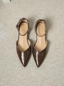 Sandales à talon épais à bout pointu et à lacets de couleur unie pour femmes, convenant pour s'assortir à diverses robes élégantes, au printemps et à l'automne