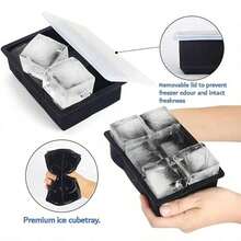 4/6/8 格大冰格模具盒（大号带盖），硅胶冰格方形模具 DIY 酒吧酒馆冰块制作器（黑色），冰块，硅胶模具，冰格模具，万圣节，厨房配件，厨房 - 彩色 - 查看 4