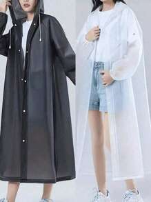 1 pièce Imperméable long noir unisexe Manteau de pluie avec capuche Veste de tranchée pour randonnée extérieure Manteau de pluie pour l'école, le bureau, la maison, les voyages (Avant l'achat, vous devez déterminer la taille correspondante selon le tableau des tailles.)