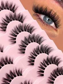 Asiteo 7 Pairs 3D Transparent Natural Wispy Mink Lashes, Fluffy Curly Cat Eye Eyelashes - 黑色 - 查看 2