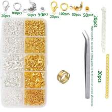 1 个盒子包含：金银色跳环、龙虾扣、延长链、填充珠、1 件钳子、1 件镊子、1 件 DIY 珠宝制作用品