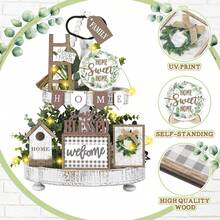 Set Of 11 Summer Farmhouse Tiered Tray Decor Rustic Home Tiered Tray Decorations Set Wooden Signs Home This Is Us Farmhouse Tabletop Wood Signs For Kitchen Table Shelf Decor For Home Wedding Decoration, Valentine'S Day Decor Holiday Decor, Graduation Decoration, Party Decor Supplies - 棕色 - 查看 1