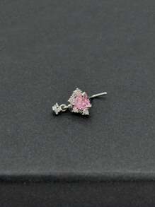 1 pieza Anillo de nariz de acero inoxidable con diseño de corazón incrustado con circonia rosa de moda, adecuado para que las mujeres lo usen a diario.