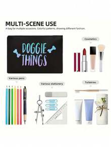 "DOGGIE THINGS"Letter, Bone Pattern Printed Handbag Set, A Gift For Dogs And Pet Lovers, Handbag With Makeup Bag And Mini Coin Wallet, Dog's Favorite Bone Pattern Design - Multicolor - View 7