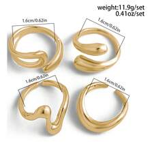 4 件套复古简约金属熔岩水滴不对称时尚个性戒指，适合女性日常、节日、派对、珠宝礼品套装