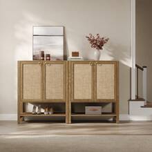 SICOTAS Rattan Shoe Cabinet With Storage - 5 Tier Farmhouse Boho Shoe Organizer Storage Cabinet With Shelves & Doors, Tall Shoe Rack Cabinet For Entryway, Living Room, Closet - 櫻桃橡木 - 查看 5