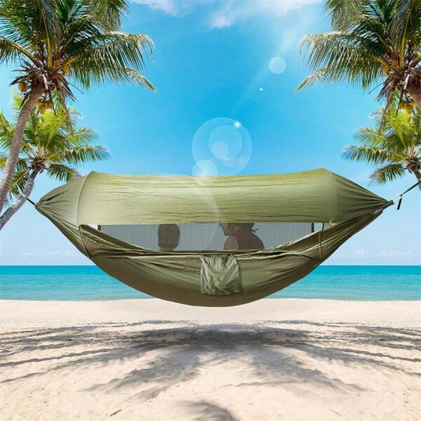 أرجوحة خارجية مضادة للانقلاب مع قماش مظلة واقي من الشمس وناموسية محمولة لتخييم وأسرّة وملاذ من الشمس للحديقة/ الشاطئ/ السفر