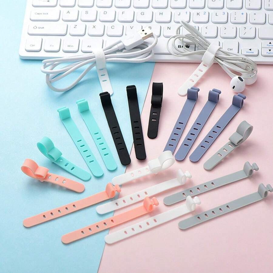 1pc/2pcs/5pcs/10pcs Silicone Cable Organizer Strap - Suitable For Phones, Tablets, Laptops Etc. - Travel Essential For Office, Dorm And Home Use - Multicolor - View 1